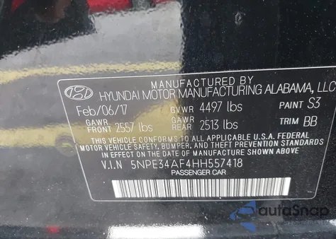 2017 Hyundai Sonata Sport из США, поврежденный, VIN 5NPE34AF4HH557418